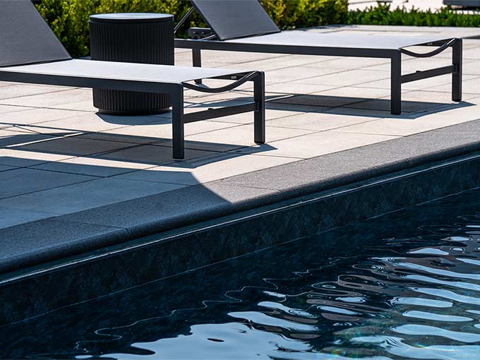 Geometric paver patio with seating