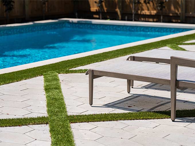 Interlock terrace with planters and lighting