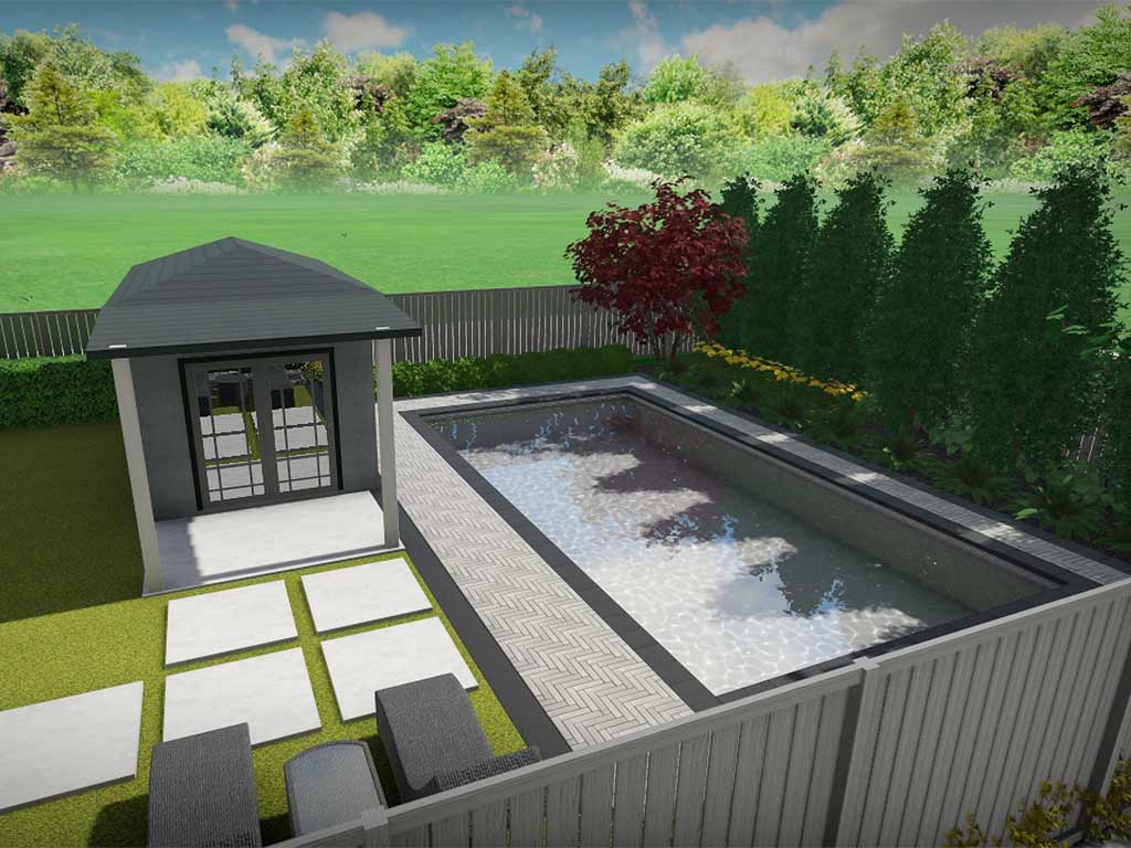 Image showing a landscape design 3D rendering by by Greenblock Landscape Property Services