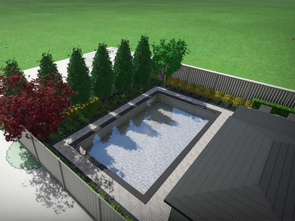 Image showing a landscape design 3D rendering by by Greenblock Landscape Property Services