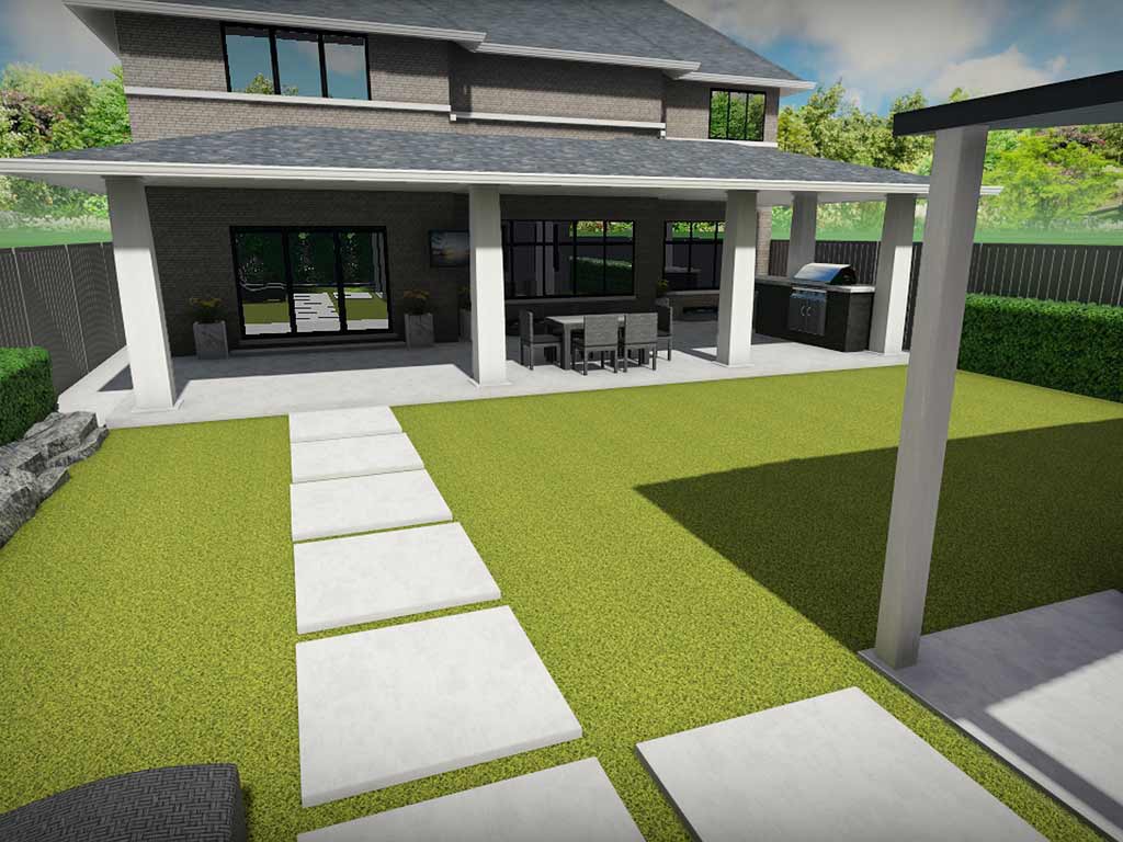 Image showing a landscape design 3D rendering by by Greenblock Landscape Property Services