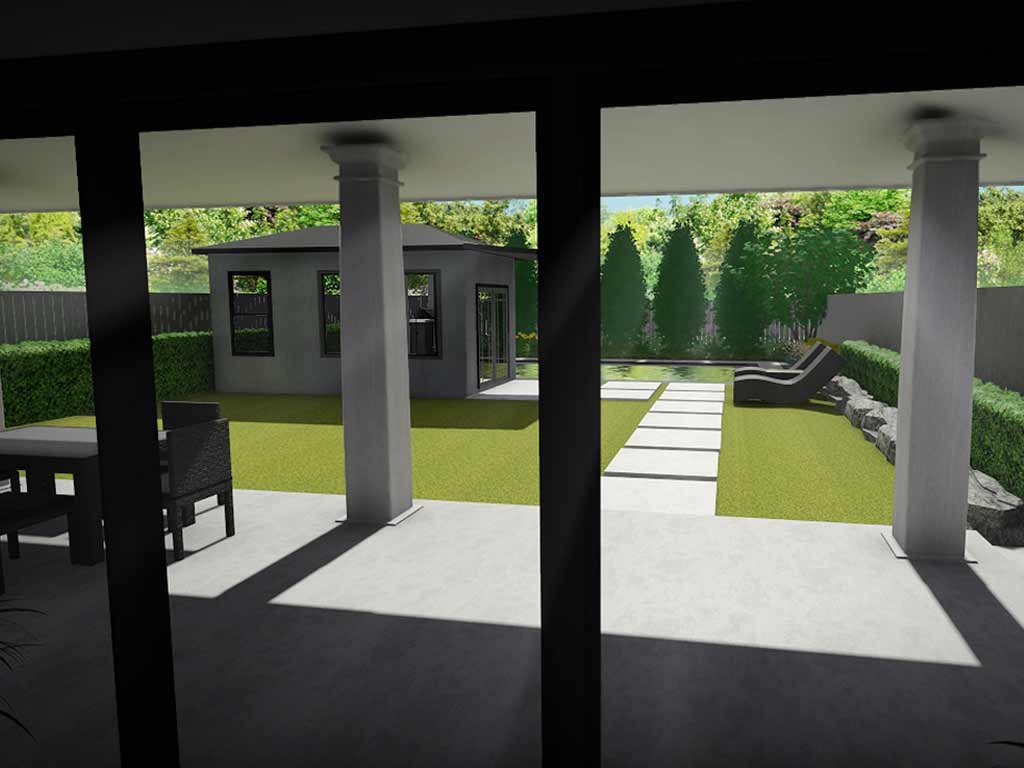 Image showing a landscape design 3D rendering by by Greenblock Landscape Property Services
