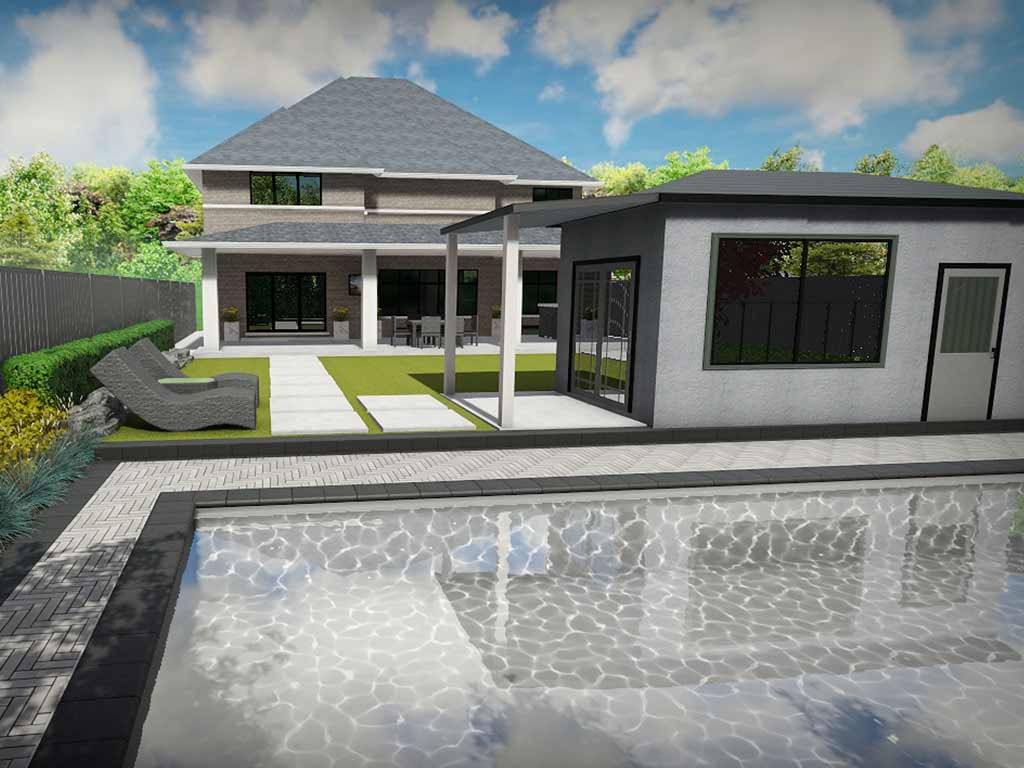 Image showing a landscape design 3D rendering by by Greenblock Landscape Property Services