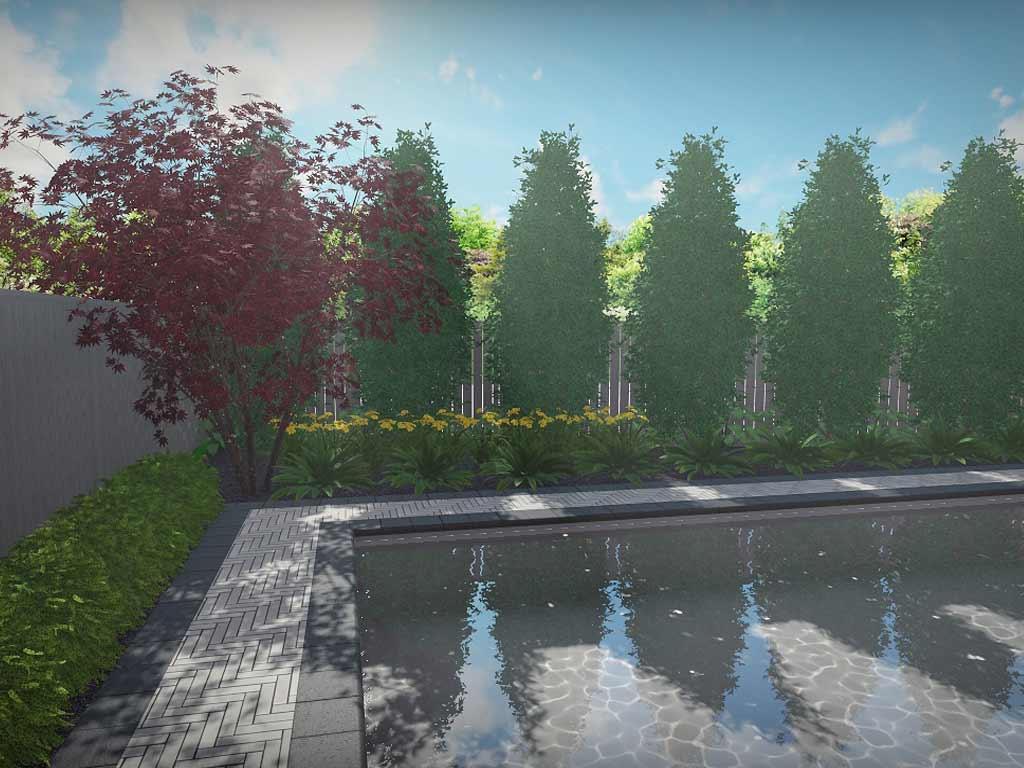 Image showing a landscape design 3D rendering by by Greenblock Landscape Property Services