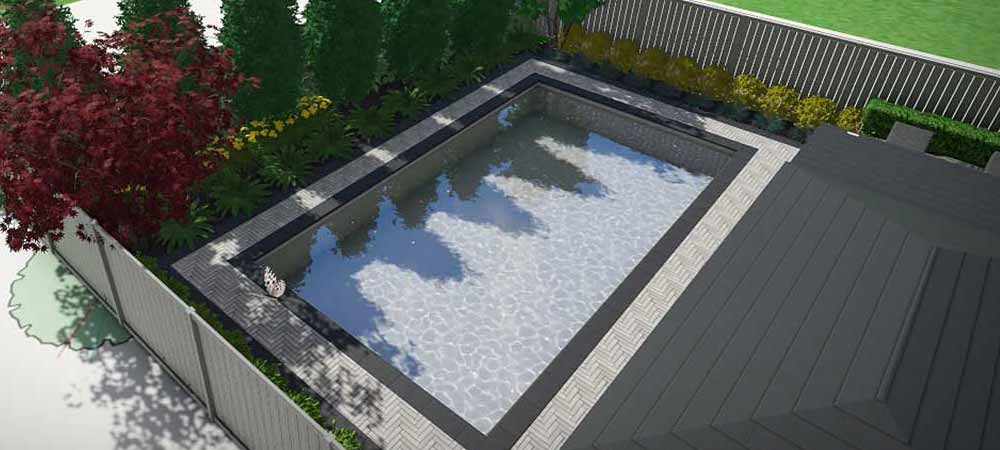 Image of a 3D rendering of a residential landscape design and build project in Richmond Hill