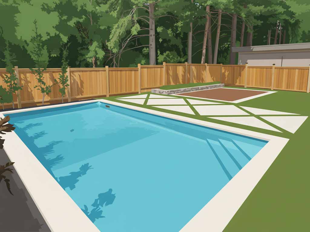 Image showing a 3D rendered landscape design and build project for a residential backyard makeover project in Pickering, ON